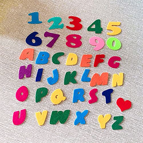 37 piezas autoadhesivas de fieltro con letras y números para pegar niños, coloridas pegatinas con purpurina, corazón alfabeto figuras, piezas fieltro perforadas para pegar el cono escolar manualidades