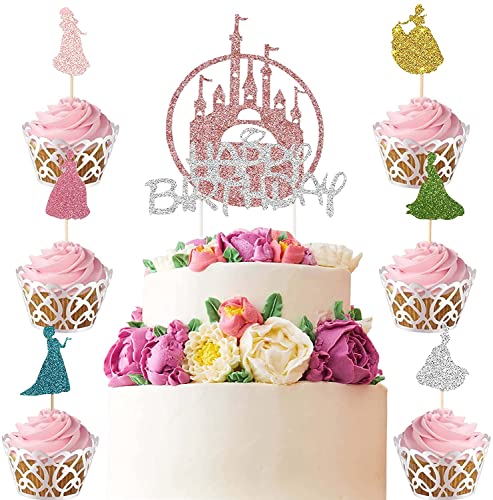 37 Piezas Decoracion Tartas Cumpleaños Princesas Birthday Decoration Topper Tarta Cumpleaños para la Decoración de Pasteles para Niños Infantil, Decoración de Fiestas Temáticas de Princesas