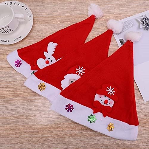 3pcs Unisex Red Santa Claus Hat, Classic Christmas Hat-Hat para niños y Adolescentes Fiesta de Disfraces de Navidad （Modelos para Adultos）