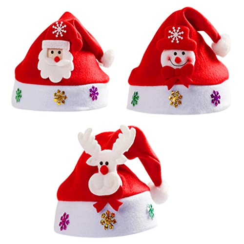 3pcs Unisex Red Santa Claus Hat, Classic Christmas Hat-Hat para niños y Adolescentes Fiesta de Disfraces de Navidad （Modelos para Adultos）