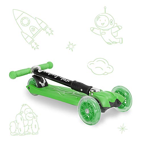 3StyleScooters® RGS-2 Patinete Scooter Tres Ruedas para Niños Niños de 5 Años o Más con Luces LED en Las Ruedas, Diseño Plegable, Manillar Ajustable, Peso Ligero (Verde)