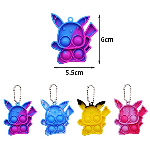 4 Pcs Mini Pop It Fidget Toy Keychain, Mini Pop It Barato Llaveros de Silicona Antiansiedad, Silicona Sensorial Pop It Fidget Juguete para Todos Los Niños y Adultos