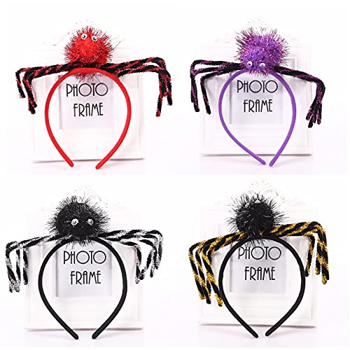 4 Piezas Diadema de Halloween Diadema Araña Accesorios Felpa araña Diadema para Adultos y Niños Carnaval Universal Aro de Pelo para Decoración de Halloween y Cosplay Fiesta（4 Piezas Colores）