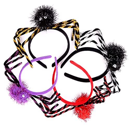 4 Piezas Diadema de Halloween Diadema Araña Accesorios Felpa araña Diadema para Adultos y Niños Carnaval Universal Aro de Pelo para Decoración de Halloween y Cosplay Fiesta（4 Piezas Colores）