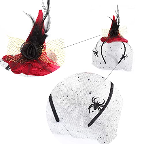 4 piezas Diademas de Halloween, diadema de sombrero de bruja, Diadema de Sombrero de Calavera de Araña de Bruja, Diadema de diablo para el carnaval, Diadema de calabaza, adecuado para niñas y mujeres