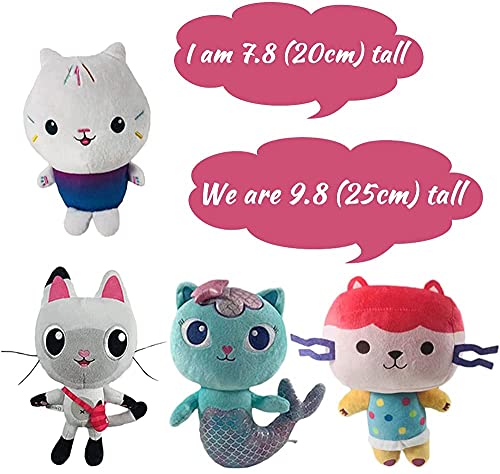 (4 Piezas) Juego de muñecos de Peluche Gabbys Dollhouse Cake Cat / Baby Box / di Paw / Mercat, un Animal de Peluche Suave en la casa de muñecas Amado por los fanáticos de los Dibujos Animados