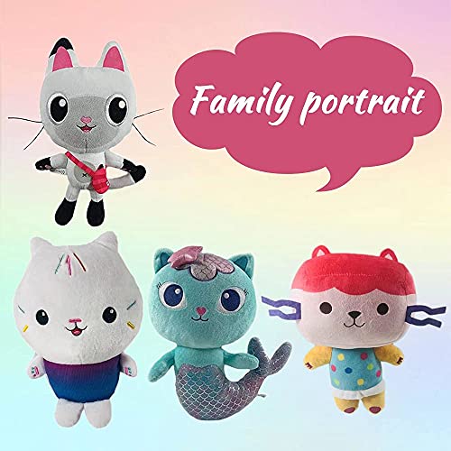 (4 Piezas) Juego de muñecos de Peluche Gabbys Dollhouse Cake Cat / Baby Box / di Paw / Mercat, un Animal de Peluche Suave en la casa de muñecas Amado por los fanáticos de los Dibujos Animados