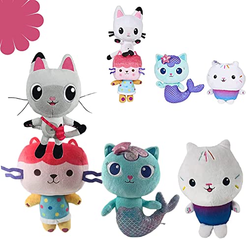 (4 Piezas) Juego de muñecos de Peluche Gabbys Dollhouse Cake Cat / Baby Box / di Paw / Mercat, un Animal de Peluche Suave en la casa de muñecas Amado por los fanáticos de los Dibujos Animados