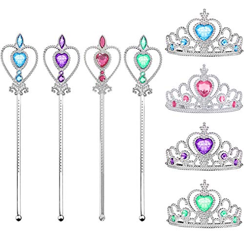 4 Piezas Princesa Tiara Accesorios, Princesa Corona Conjunto, Varita mágica, Sceptre, para Decoración Navideña, Juegos de Rol, Fiestas Temáticas