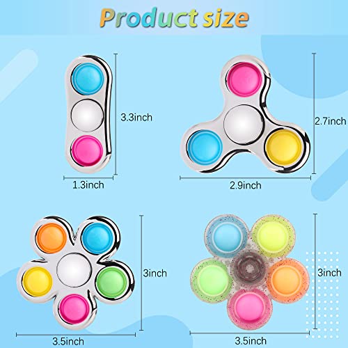 4 Piezas Push Pop Sensorial Fidget, Fidget Spinner, Fidget Toys Pop Bubble Push Hand Spinner Juguetes antiestrés para niños Adultos Matando el Tiempo Anti Stess