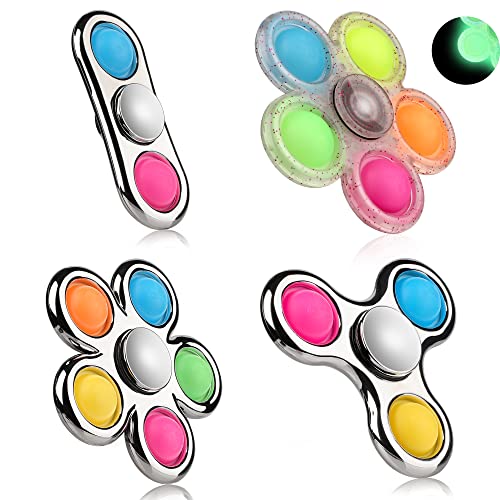 4 Piezas Push Pop Sensorial Fidget, Fidget Spinner, Fidget Toys Pop Bubble Push Hand Spinner Juguetes antiestrés para niños Adultos Matando el Tiempo Anti Stess