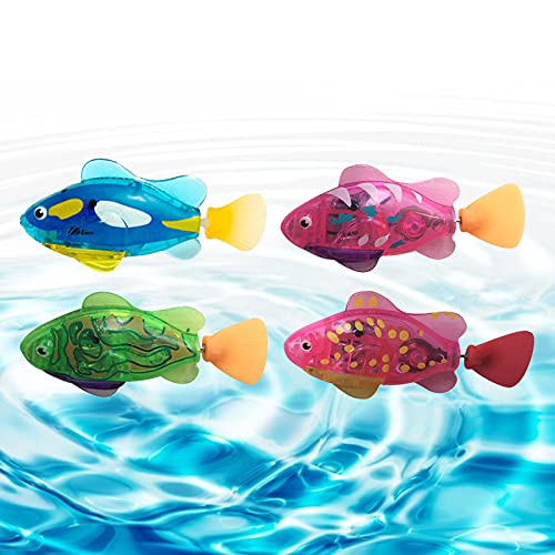 4 unidades de peces robots flotantes con luz LED para nadar eléctricas, juguete para niños, pequeño pez robot de gran realismo con batería de agua