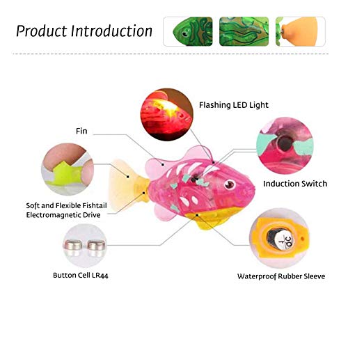 4 unidades de peces robots flotantes con luz LED para nadar eléctricas, juguete para niños, pequeño pez robot de gran realismo con batería de agua