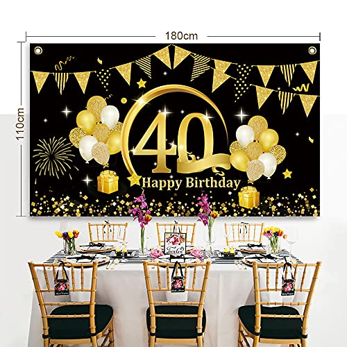 40 Años Decoración de Fiesta de Cumpleaños de Oro Negro, 40 Pancarta Feliz Cumpleaños Fondo Foto Cumpleaños, Póster de Tela Cartel Extra Grande para Hombre Mujer Materiales de Fiesta de Cumpleaños