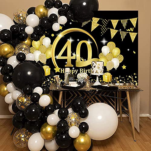 40 Años Decoración de Fiesta de Cumpleaños de Oro Negro, 40 Pancarta Feliz Cumpleaños Fondo Foto Cumpleaños, Póster de Tela Cartel Extra Grande para Hombre Mujer Materiales de Fiesta de Cumpleaños