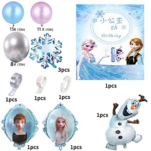 44 Piezas Frozen Cumpleaños Decoracion,Frozen Kit De Globos Frozen De Copo De Nieve Globos Incluye Decoración De Fondo De Póster Globos De Látex Globos De Papel De Aluminio Para Fiesta Infantil