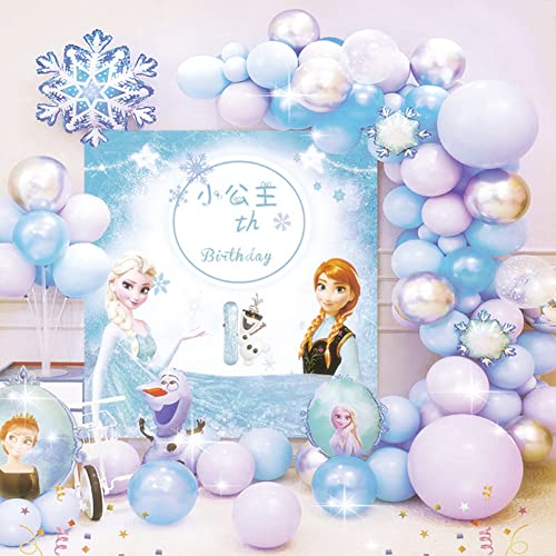 44 Piezas Frozen Cumpleaños Decoracion,Frozen Kit De Globos Frozen De Copo De Nieve Globos Incluye Decoración De Fondo De Póster Globos De Látex Globos De Papel De Aluminio Para Fiesta Infantil