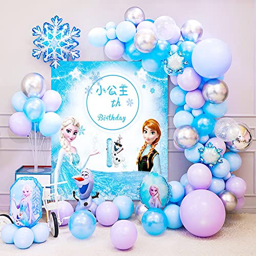 44 Piezas Frozen Cumpleaños Decoracion,Frozen Kit De Globos Frozen De Copo De Nieve Globos Incluye Decoración De Fondo De Póster Globos De Látex Globos De Papel De Aluminio Para Fiesta Infantil