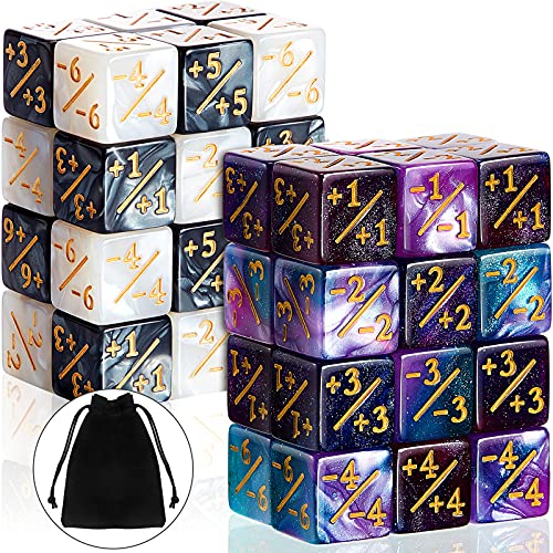 48 Piezas Dados de Contadores Simbólicos Dados de D6 Dados de Lealtad de Cubo con Bolsas de Almacenamiento Compatible con MTG, CCG, Accesorio de Juegos de Cartas, 4 Estilos