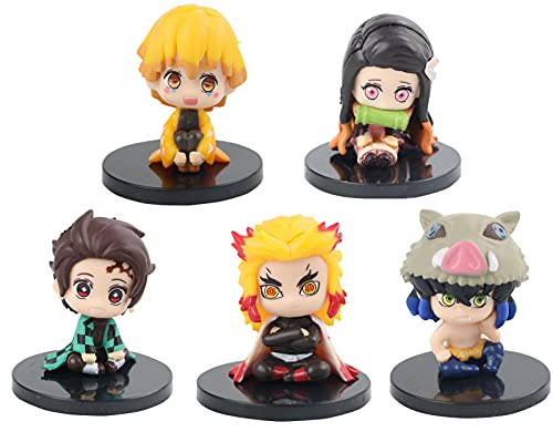 5 pcs figuras de acción de Demon Slayer, figuras de anime Tanjiro Nezuko Inosuke muñeca Rengoku Zenitsu, juguetes para el hogar (5 piezas-4,5 cm)