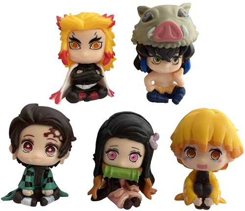 5 pcs figuras de acción de Demon Slayer, figuras de anime Tanjiro Nezuko Inosuke muñeca Rengoku Zenitsu, juguetes para el hogar (5 piezas-4,5 cm)