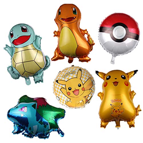 6 globos de Pokemon wopin-Pikachu temáticos de lámina para niños, decoración de suministros de fiesta de cumpleaños, relleno perfecto para bolsas de fiesta, suministros de bolsas de fiesta, botín