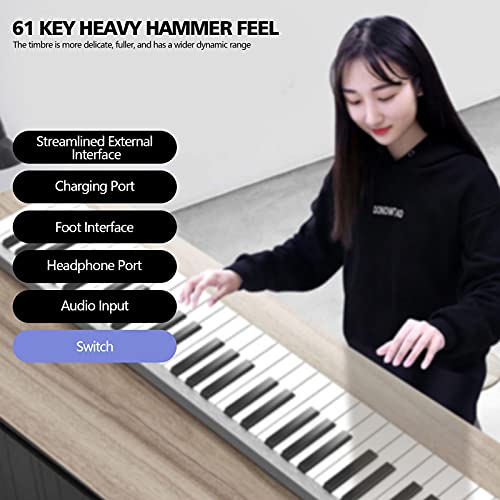 61 Clave Piano Digital Casa Electrónico Teclado Musical Portátil 128 Tonos Bluetooth Midi Teclado de Piano Pantalla de Tubo Digital LED con Funda de Piano para Principiantes/Niños