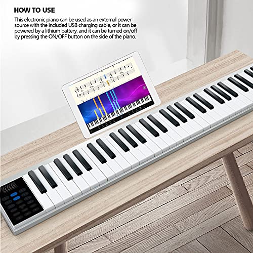 61 Clave Piano Digital Casa Electrónico Teclado Musical Portátil 128 Tonos Bluetooth Midi Teclado de Piano Pantalla de Tubo Digital LED con Funda de Piano para Principiantes/Niños