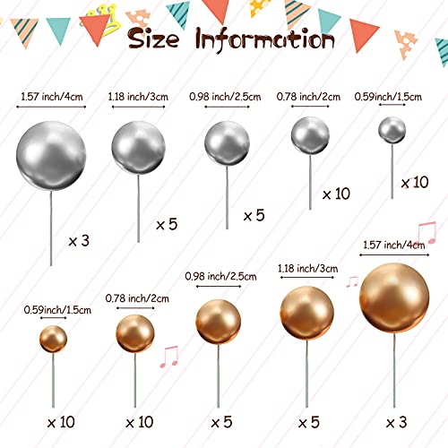 66 Toppers de Pastel de Mini Globo Palos de Pastel de Bolas de Espuma Bolas de Perlas de Imitación de Cupcake Topper de Inserción de Pastel DIY Decoración de Hornear (Oro, Plata)