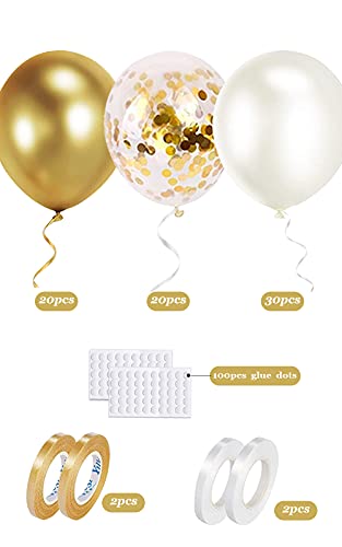 70 Globos de Dorados Confeti Globos Metalizados y Blancos Helio Latex Globos de Cumpleaños para Fiestas Bodas Comunion ​Arco y Otras Celebraciones