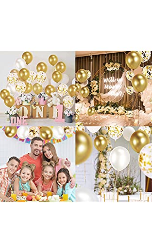 70 Globos de Dorados Confeti Globos Metalizados y Blancos Helio Latex Globos de Cumpleaños para Fiestas Bodas Comunion ​Arco y Otras Celebraciones