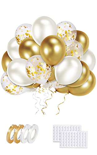 70 Globos de Dorados Confeti Globos Metalizados y Blancos Helio Latex Globos de Cumpleaños para Fiestas Bodas Comunion ​Arco y Otras Celebraciones