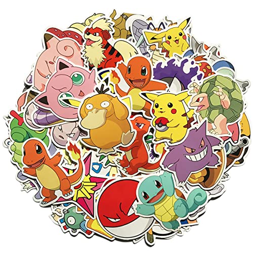 80 Piezas Pegatinas de Pokémon, Pikachu Stickers de Dibujos Animados de Anime para Niños, Vinilo Impermeables Calcomanías de Vinilo Graffiti para Equipaje de Bicicleta Portátil (80pcs)