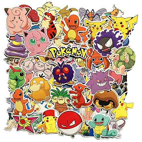 80 Piezas Pegatinas de Pokémon, Pikachu Stickers de Dibujos Animados de Anime para Niños, Vinilo Impermeables Calcomanías de Vinilo Graffiti para Equipaje de Bicicleta Portátil (80pcs)