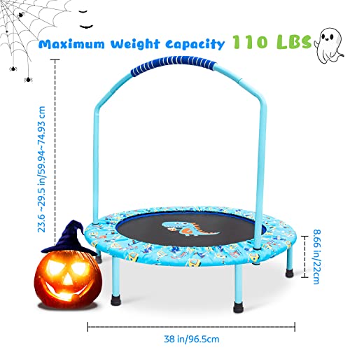 Ø 96cm Mini Trampolín para Niños, Pasamanos Ajustable y Cubierta Colchada de Seguridad Mini Plegable Bungee Rebounder Interior/Exterior Trampolines con Manija