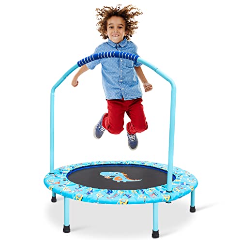 Ø 96cm Mini Trampolín para Niños, Pasamanos Ajustable y Cubierta Colchada de Seguridad Mini Plegable Bungee Rebounder Interior/Exterior Trampolines con Manija