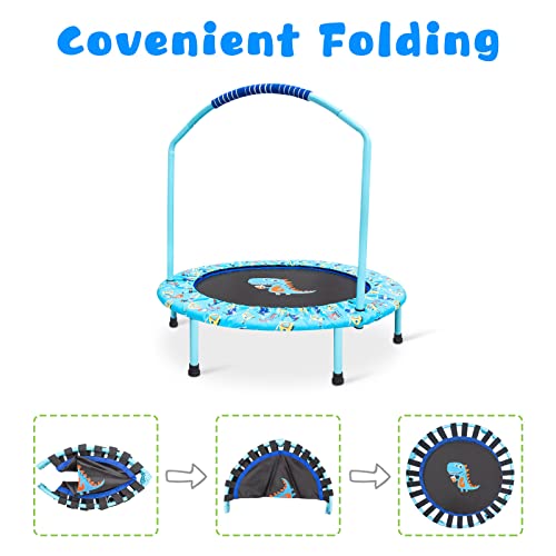 Ø 96cm Mini Trampolín para Niños, Pasamanos Ajustable y Cubierta Colchada de Seguridad Mini Plegable Bungee Rebounder Interior/Exterior Trampolines con Manija