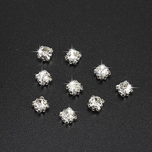 Abalorios de cristal LolliBeads, diamantes de imitación en cristal checo con base de latón bañado en plata, vidrio, White Crystal-4mm-100pcs