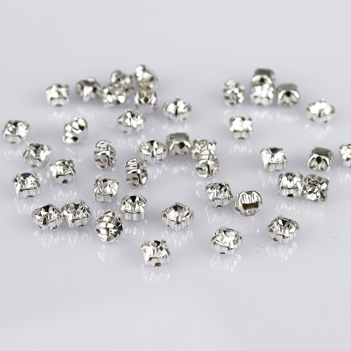 Abalorios de cristal LolliBeads, diamantes de imitación en cristal checo con base de latón bañado en plata, vidrio, White Crystal-4mm-100pcs