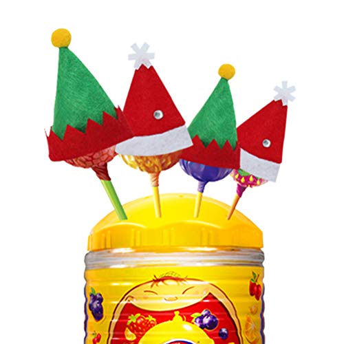 ABOOFAN 18 unids mini gorras de Navidad Lollipop Sombreros Decoraciones no tejidas Candy Packing Sombreros Suministros de Navidad para el hogar Tienda Tienda Decoración de Navidad