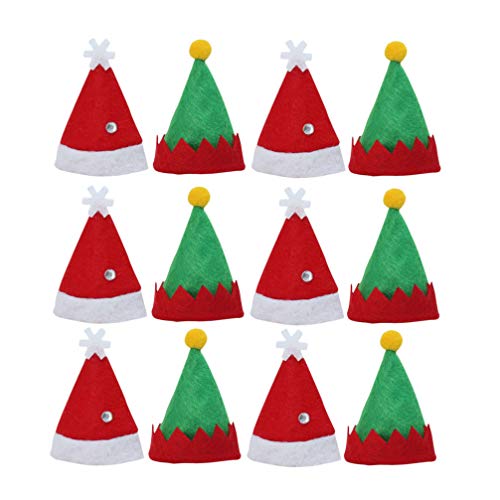 ABOOFAN 24 Unids Mini Sombrero de Navidad Rojo Verde Sombrero de Santa Sombrero de Muñeca Diy Lollipop Cubierta de Caramelo Taza Botellas Cubierta para Vacaciones de Navidad Casa