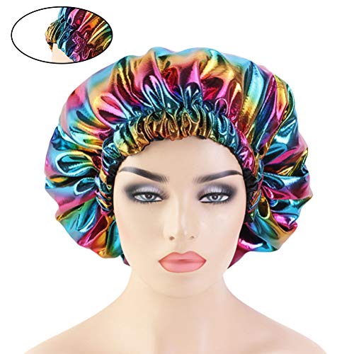 ABOOFAN Gorro de baño elástico de moda para dormir, gorro de noche de doble capa (negro)