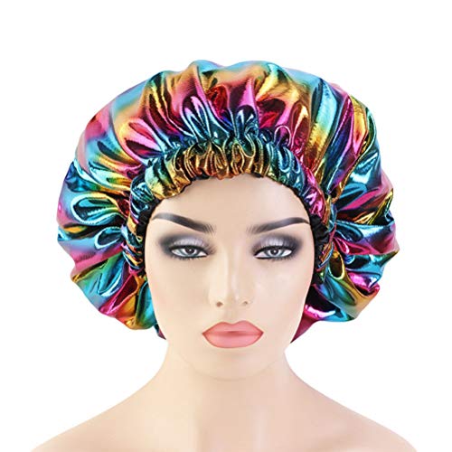 ABOOFAN Gorro de baño elástico de moda para dormir, gorro de noche de doble capa (negro)