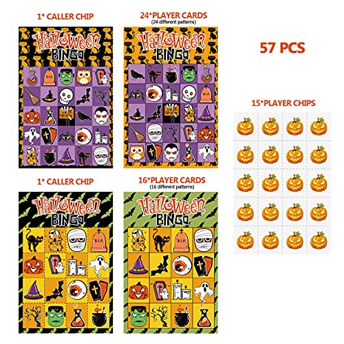 ABOOFAN Paquete de Salón de Bingo 57 Hojas Juego de Bingo de Halloween Juego de Dibujos Animados Creativo Colorido Duradero Juego de Bingo Juego de Cartas para Niños