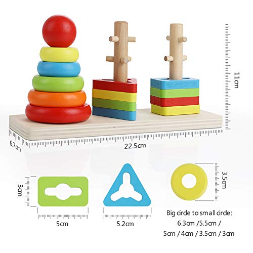 Abree Rainbow Three Column Tower Clasificador de Forma de Madera Juguete Bloques de construcción a Juego Clasificación Juguete de apilamiento para bebés niños(Rainbow Shape)