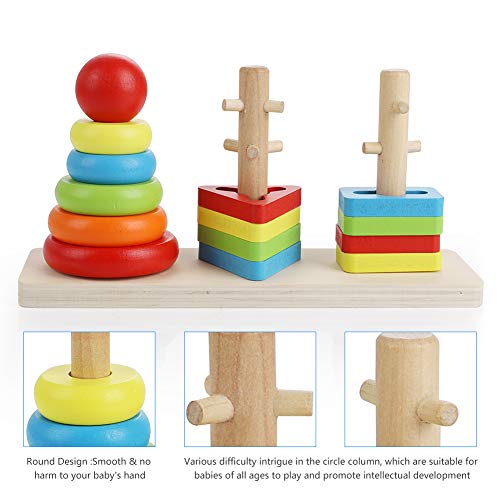 Abree Rainbow Three Column Tower Clasificador de Forma de Madera Juguete Bloques de construcción a Juego Clasificación Juguete de apilamiento para bebés niños(Rainbow Shape)