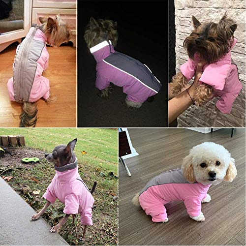 Abrigo De Perro a Prueba De Agua Abrigo De Perro Impermeable Mascota Ropa De Invierno Chaqueta Caliente Abrigo Forrado Chaqueta De Mascota Cuatro Piernas para Invierno Rosa XL