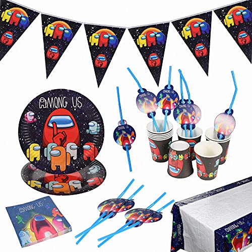 Accesorios de Decoración, Fiesta de Cumpleaños, Decoración de Cumpleaños para Niños, Game Theme Vajilla de Fiesta Temática, Platos,Tazas, Servilletas, Manteles