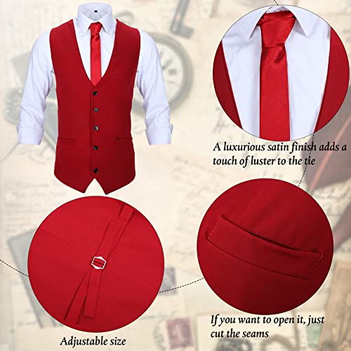 Accesorios de Hombre de 1920 Disfraces Ropa de Gatsby Gángster Atuendo de Cosplay Halloween con Chaleco Sombrero de Fieltro Reloj de Bolsillo Tirantes Corbata (XL, Rojo Vino)