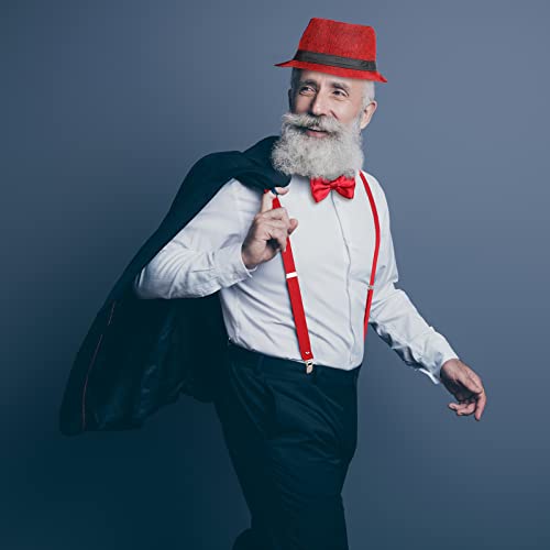 Accesorios de Hombre de 1920 Disfraces Ropa de Gatsby Gángster Atuendo de Cosplay Halloween con Chaleco Sombrero de Fieltro Reloj de Bolsillo Tirantes Corbata (XL, Rojo Vino)